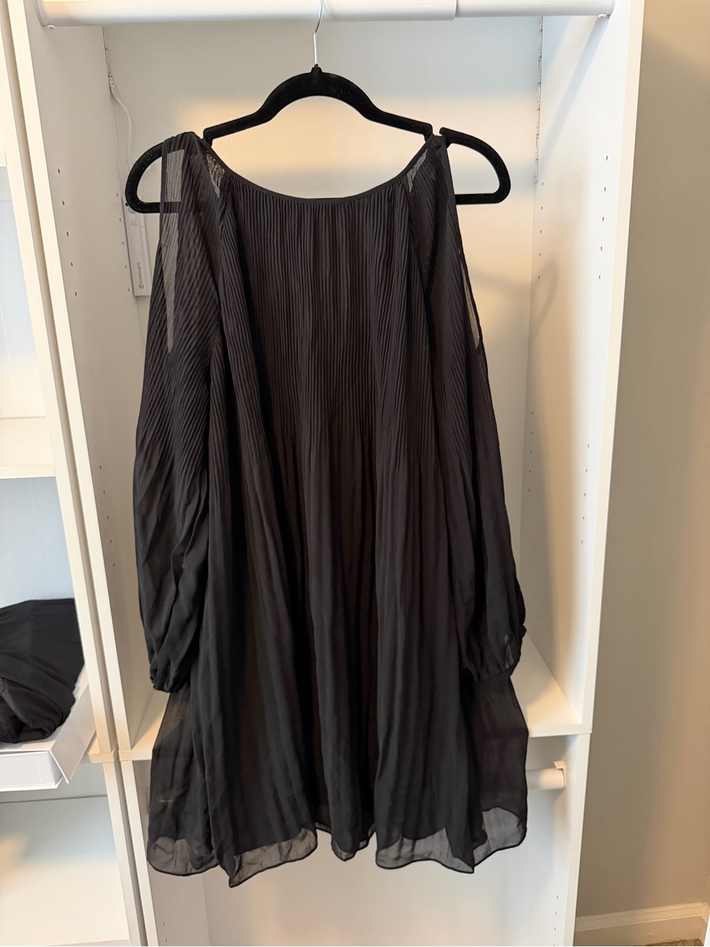 Black Pleated Cold Shoulder Dress – Size Small